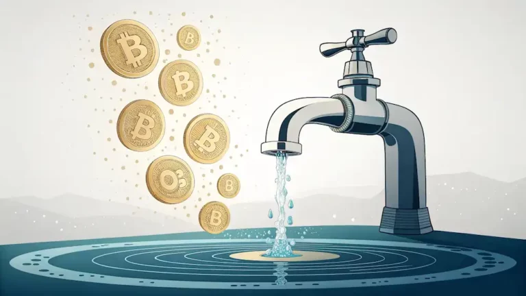 image of a digital faucet dripping cryptocurrency